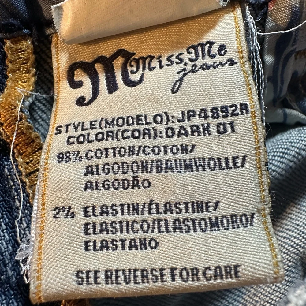 Miss Me Flare Jeans Size 28 Dark Wash Bootcut Embroidered Pockets Stretch